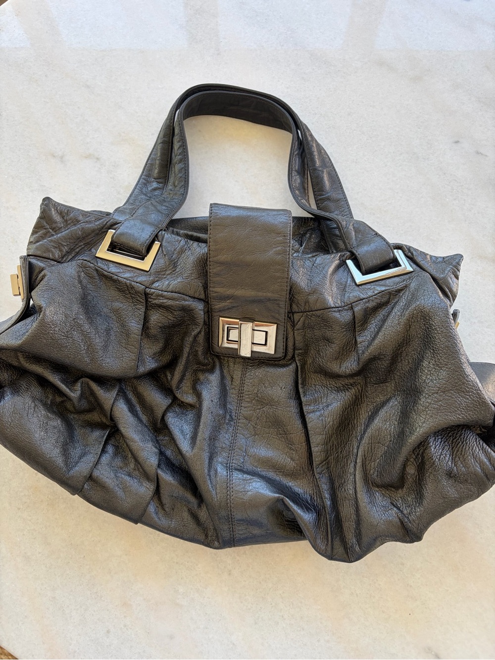 Gun Metal Kooba Leather Satchel Handbag